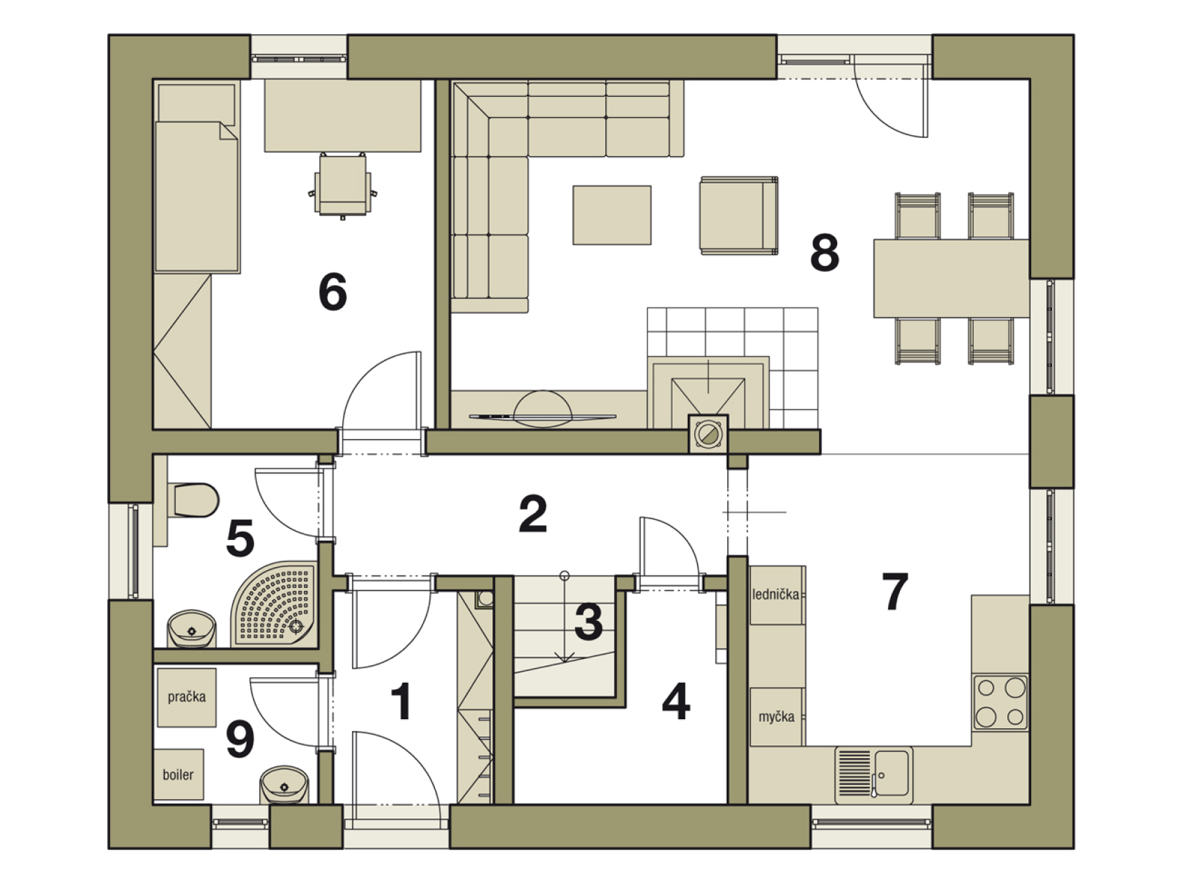 Typový dům PRAKTIK 5+1 (půdorys 1.NP)