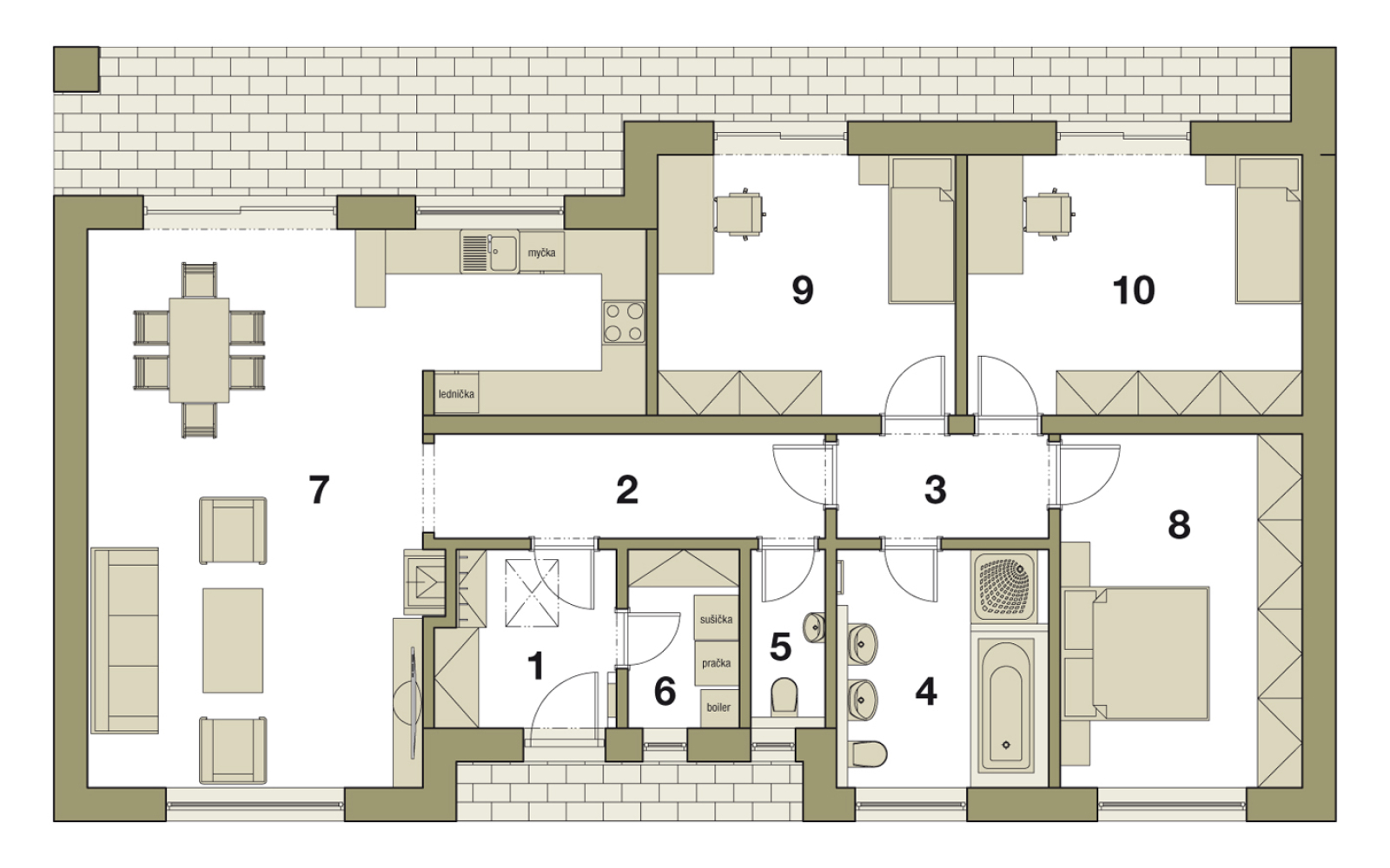 Půdorys typového domu PROGRES LUX 4+1